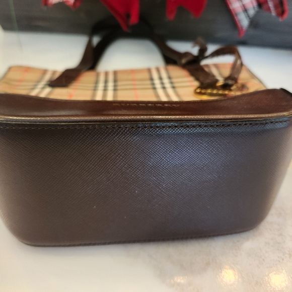 Burberry | Haymarket Check Printed Brown Leather Trim Mini Handle Bag-Like new! - Picture 5 of 15